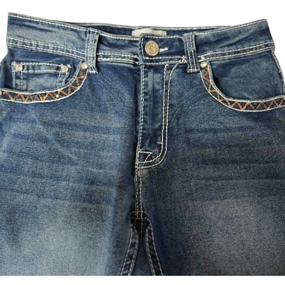 Angel Womens Size 7 Bootcut Jeans Dark Wash Rhinestone Embroidered Stretch Y2K